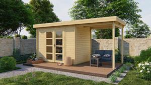 Van Kooten Tuin en Buitenleven Blokhut Middelmodern 300x200 cm + zijluifel 200 cm - Red class wood geïmpregneerd