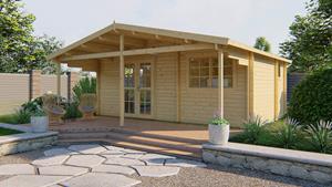Van Kooten Tuin en Buitenleven Blokhut Palmar 595x400 cm + 195 cm luifel - Grijs geïmpregneerd