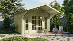 Van Kooten Tuin en Buitenleven Blokhut Sören 380x380 cm + luifel 150 cm - Groen geïmpregneerd