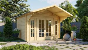 Van Kooten Tuin en Buitenleven Blokhut Sören 380x380 cm + luifel 150 cm - Grijs geïmpregneerd