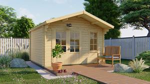 Van Kooten Tuin en Buitenleven Blokhut Ulrik 380x380 cm + luifel 70 cm - Bruin geïmpregneerd