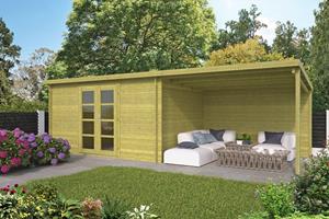Van Kooten Tuin en Buitenleven Blokhut Orlando 400x300 cm + luifel 300 cm - groen geïmpregneerd