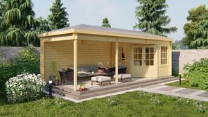 Van Kooten Tuin en Buitenleven Blokhut Bertil 300x300 cm + luifel 500 cm - Grijs geïmpregneerd