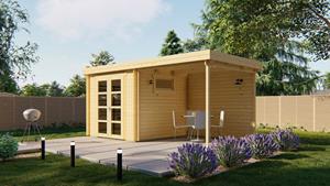 Van Kooten Tuin en Buitenleven Blokhut Brenda 275x275 cm + luifel 250 cm - Red class wood geïmpregneerd