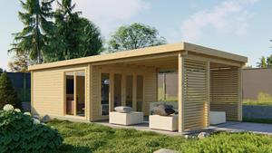 Van Kooten Tuin en Buitenleven Blokhut Casper 500x400 cm + luifel 400 cm - Bruin geïmpregneerd
