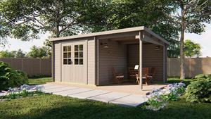 Van Kooten Tuin en Buitenleven Blokhut Dora 300x300 cm + luifel 200 cm - Red class wood geïmpregneerd