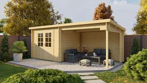 Van Kooten Tuin en Buitenleven Blokhut Freddy 300x250 cm + luifel 298 cm - Bruin geïmpregneerd