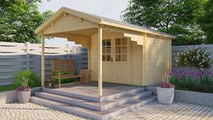 Van Kooten Tuin en Buitenleven Blokhut Georg 300x260 cm + luifel 260 cm - Honing geïmpregneerd