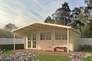 Van Kooten Tuin en Buitenleven Blokhut Gijs 595x400 cm + luifel 200 cm - grijs geïmpregneerd