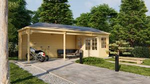 Van Kooten Tuin en Buitenleven Blokhut Gretel 250x250 cm + luifel 550 cm - Honing geïmpregneerd