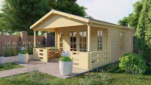 Van Kooten Tuin en Buitenleven Blokhut Heino 450x380 cm + luifel 200 cm - Bruin geïmpregneerd