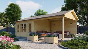 Van Kooten Tuin en Buitenleven Blokhut Kwaspa 400x400 cm + luifel 400 cm - Grijs geïmpregneerd
