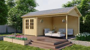 Van Kooten Tuin en Buitenleven Blokhut Ove 250x300 cm + luifel 340 cm - Grijs geïmpregneerd