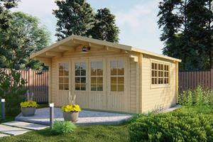 Van Kooten Tuin en Buitenleven Blokhut Blackpool 440x340 cm + luifel 90 cm - Red class wood geïmpregneerd