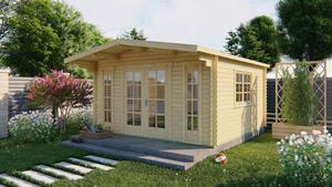 Van Kooten Tuin en Buitenleven Blokhut Laula 430x430 cm + luifel 100 cm - Red class wood geïmpregneerd
