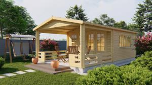 Van Kooten Tuin en Buitenleven Blokhut Leeds 440x440 cm + luifel 300 cm - Red class wood geïmpregneerd