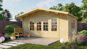 Van Kooten Tuin en Buitenleven Blokhut Newcastle 540x440 cm + luifel 90 cm - Red class wood geïmpregneerd