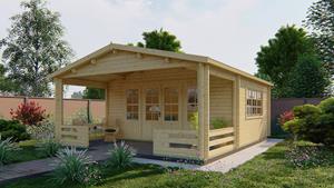 Van Kooten Tuin en Buitenleven Blokhut Nottingham 540x440 cm + luifel 200 cm - Red class wood geïmpregneerd