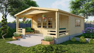 Van Kooten Tuin en Buitenleven Blokhut Wigan 540x540 cm + luifel 200 cm - Grijs geïmpregneerd