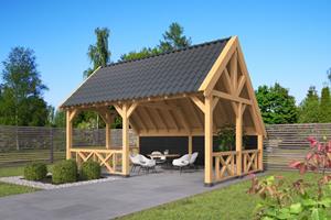 Van Kooten Tuin en Buitenleven Kapschuur Billund XL Type 4 Red Class Wood 600x460 cm - zwart gespoten