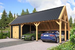 Van Kooten Tuin en Buitenleven Kapschuur Billund XL Type 7 Red Class Wood 893x460 cm - zwart gespoten