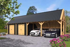 Van Kooten Tuin en Buitenleven Kapschuur Billund XL Type 12 Red Class Wood 1186x460 cm - zwart gespoten