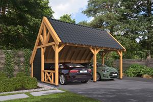 Van Kooten Tuin en Buitenleven Kapschuur Billund XXL Type 2 Red Class Wood 700x512 cm - zwart gespoten