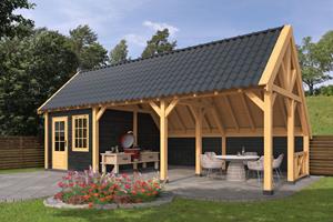 Van Kooten Tuin en Buitenleven Kapschuur Billund XXL Type 8 Red Class Wood 1043x512 cm - zwart gespoten