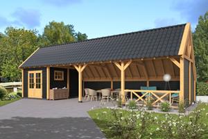 Van Kooten Tuin en Buitenleven Kapschuur Billund XXL Type 11 Red Class Wood 1386x512 cm - zwart gespoten
