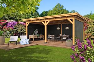 Van Kooten Tuin en Buitenleven Overkapping Plat Dak Odense XL Type 4 Red Class Wood 550x378 cm - zwarte Wanden