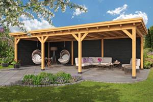 Van Kooten Tuin en Buitenleven Overkapping plat dak Red Class Wood Odense type 6 XL 793x378 cm - Zwarte wanden