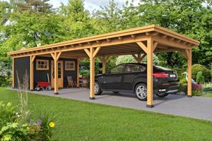 Van Kooten Tuin en Buitenleven Overkapping plat dak Red Class Wood Odense type 8 XL 793x378 cm - Zwarte wanden