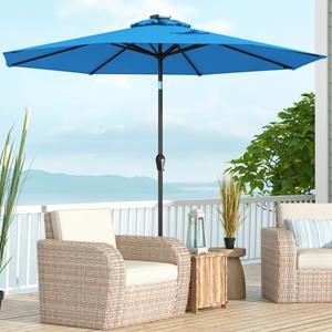 Costway 3M Patio Parasol Zonne-Energie Paraplu met 24 LED-verlichting Marktparaplu UV-Bescherming Buitenparasol voor Tuin Balkon Geen Parapluvoet