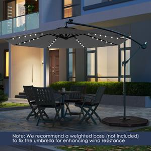 Costway 300 cm Grote Verplaatsbare Parasol met 40 Lampen & Zonnepanelen Marktparasol Verlichte Vrijstaande Parasol voor Tuin Grijs