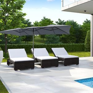Costway Dubbele Parasol Rechthoekige Parasol UV-Bescherming Tuinparasol met Zwengel 426 x 265 cm Beige Geen Parapluvoet Grijs/Beige
