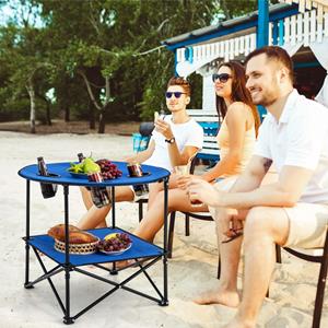 Costway 2-Laags Opvouwbare Kampeertafel met Draagtas en 4 Bekerhouders voor BBQ en Kamperen 72 x 59 cm