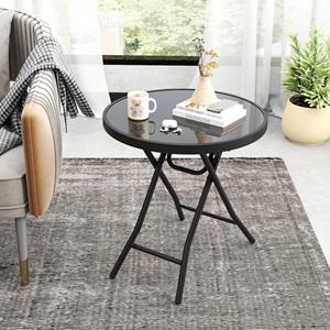 Costway Bijzettafel Inklapbaar Kleine Klaptafel Weerbestendige Tuintafel Ronde Balkontafel met Tafelblad van Gehard Glas voor Balkon Tuin Terras