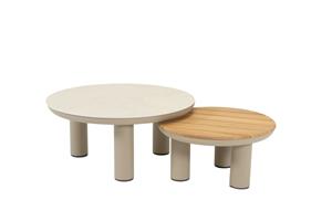 Relax Bijzettafels Rimini Teak/Keramiek Latte set van 2 Ø60 cm en Ø80 cm