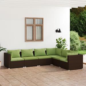 VidaXL 6-delige Loungeset met kussens poly rattan bruin