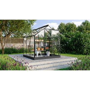 Vitavia Broeikas Kit Triton Gemaakt Van Gepoedercoat Aluminium Met Beglazing Van Gehard Veiligheidsglas, Maatvariant 3800 In De Kleurvariant Zwart. Inclusief Stalen Funderingsframe Van Gegalvaniseerd 