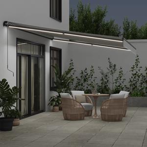 vidaXL Luifel handmatig uittrekbaar en LED 500x300 cm antraciet en wit
