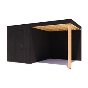 Tuinvoordeel tuinhuis Kubix Vuren ZWART 200 x 300 + 250 cm overkapping