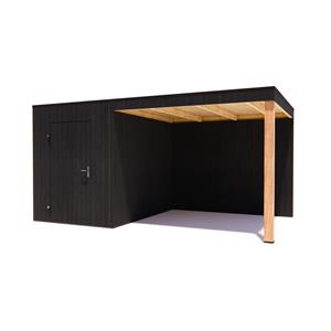 Tuinvoordeel tuinhuis Kubix Vuren ZWART 200 x 300 + 300 cm overkapping