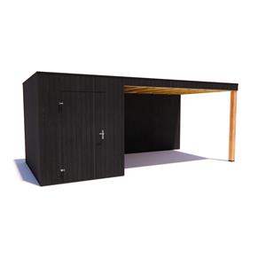 Tuinvoordeel tuinhuis Kubix Vuren ZWART 200 x 300 + 400 cm overkapping