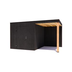 Tuinvoordeel tuinhuis Kubix Vuren ZWART 250 x 300 + 200 cm overkapping