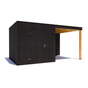 Tuinvoordeel tuinhuis Kubix Vuren ZWART 250 x 300 + 250 cm overkapping