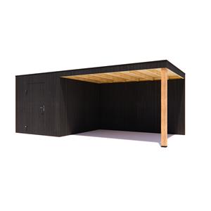 Tuinvoordeel tuinhuis Kubix Vuren ZWART 250 x 300 + 400 cm overkapping
