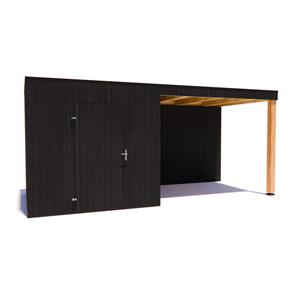 Tuinvoordeel tuinhuis Kubix Vuren ZWART 250 x 250 + 300 cm overkapping