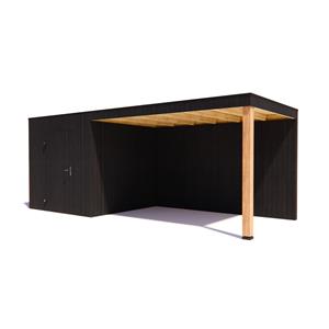 Tuinvoordeel tuinhuis Kubix Vuren ZWART 250 x 250 + 400 cm overkapping