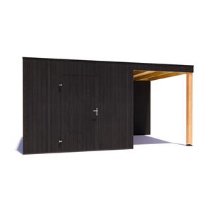 Tuinvoordeel tuinhuis Kubix Vuren ZWART 300 x 300 + 200 cm overkapping